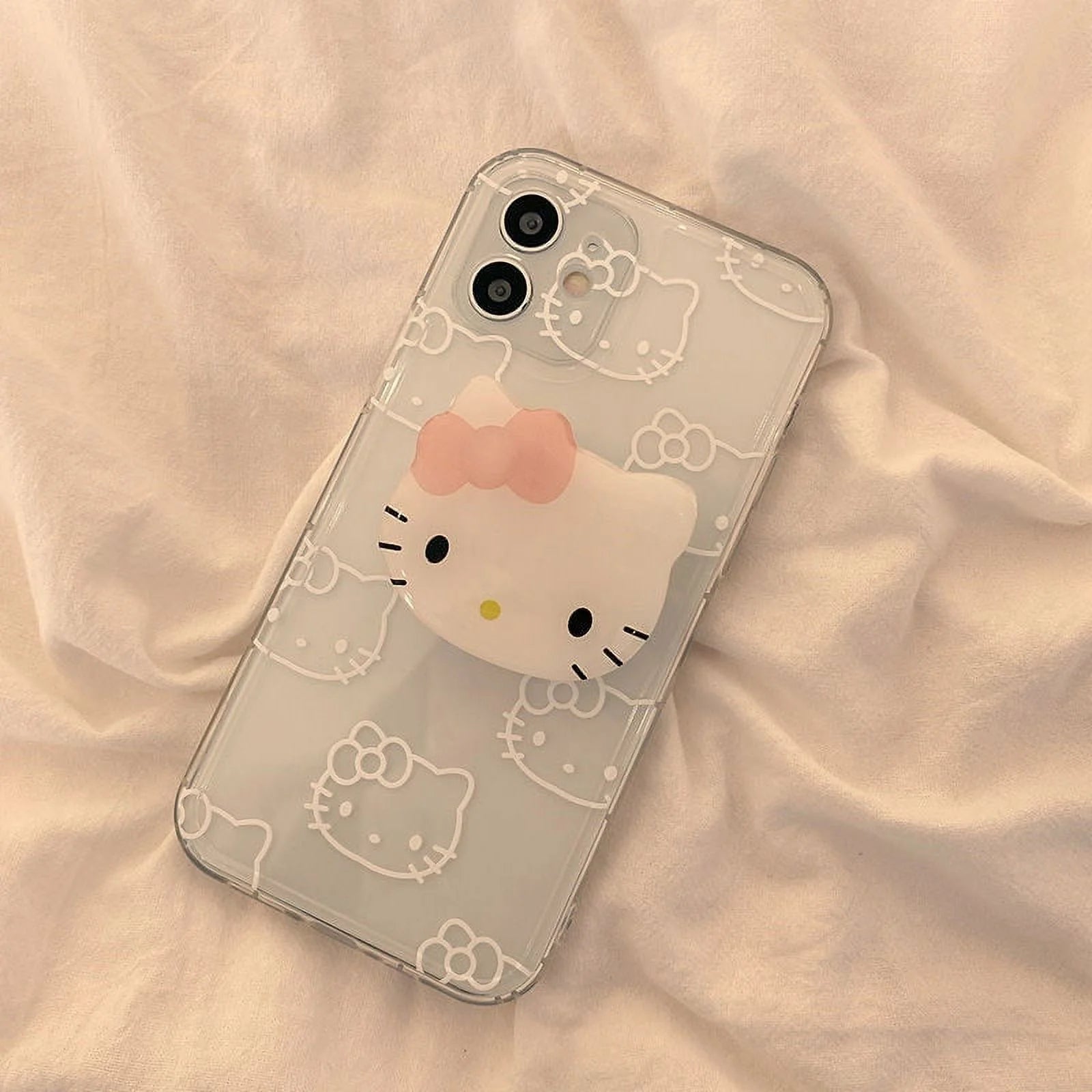 Hello Kitty with Stand Transparent Phone Case for Iphone 14 13 11 12 11 Pro Max Mini XS XR 7 8 plus Shockproof Cartoon Cover Y2K