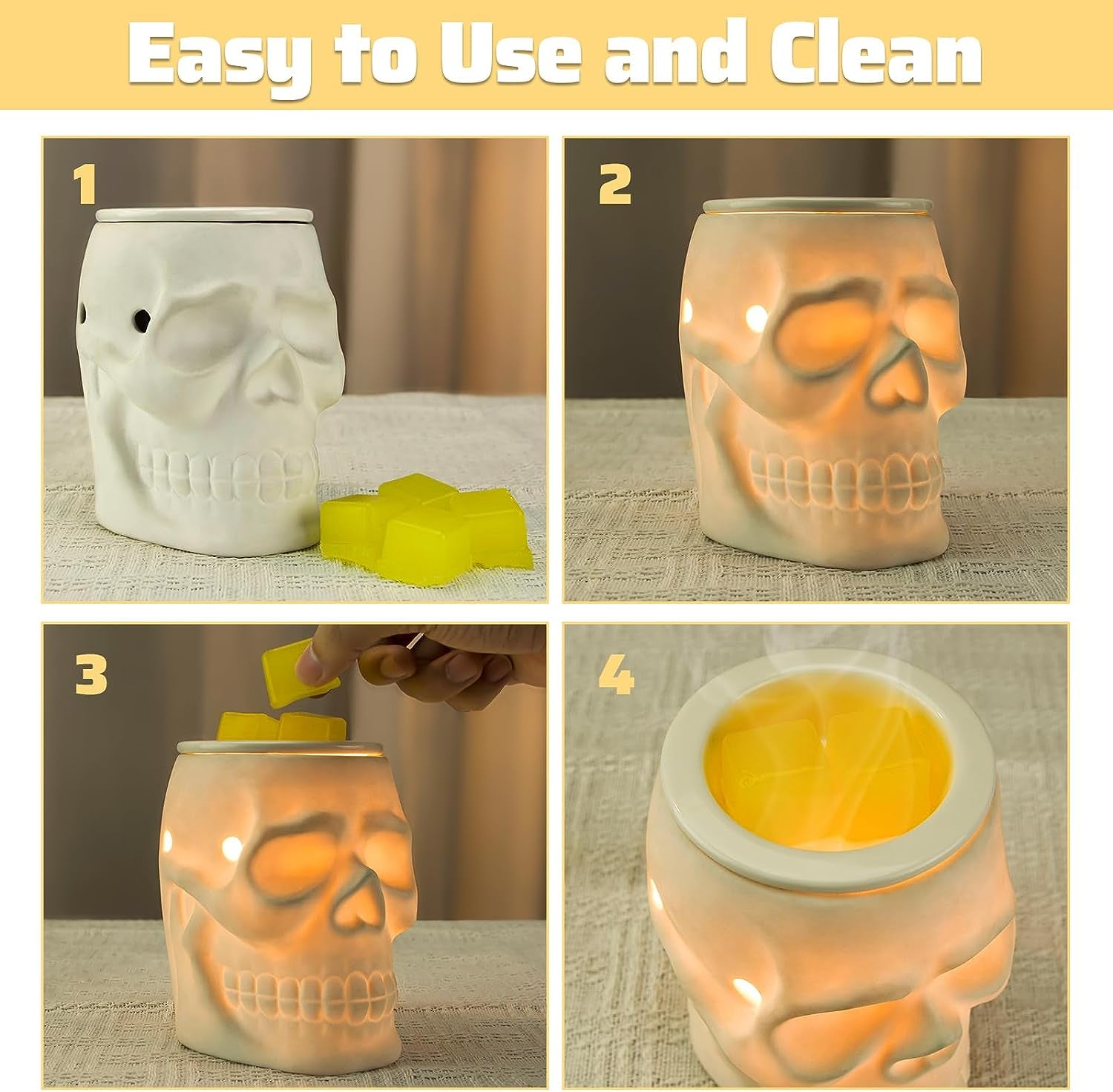 Skull Wax Melt Warmer, Ceramic Electric Fragrance Wax Warmer for Scented Wax Oil Wax Melter Burner for Home Decor/Office/Living Room,Two Bulbs Packed, Halloween Collection- Resurgent Skull