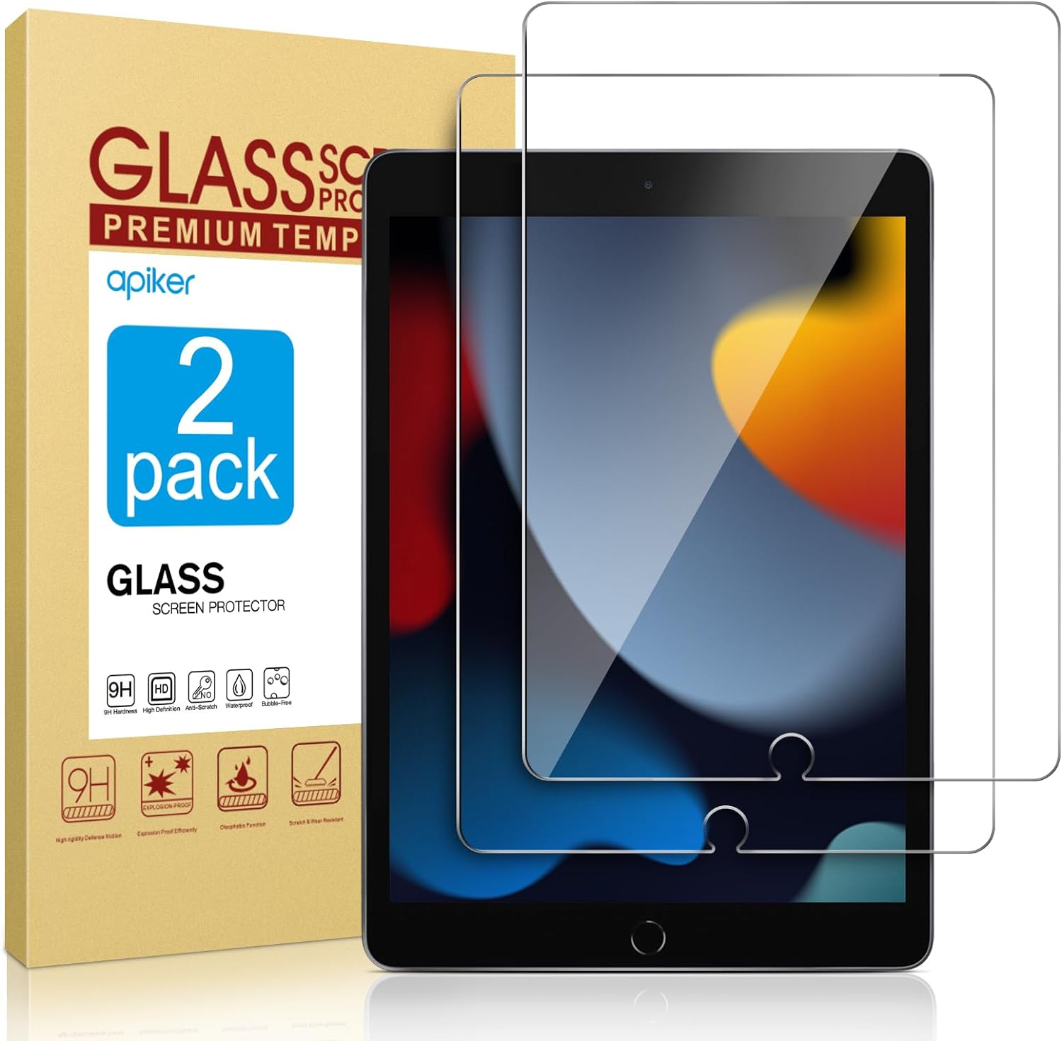 2 Pack Screen Protector for Ipad 9Th 8Th 7Th Generation 10.2 Inch, Tempered Glass Film for Ipad 9 8 7 (2021/2020/2019), Case Friendly & Apple Pencil Compatible