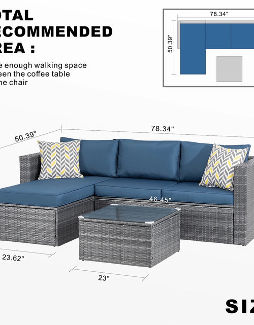 Load image into Gallery viewer, 3 Piece Aegean Blue Outdoor Furniture Sectional Sofa Patio Set Silver Gray Rattan Wicker
