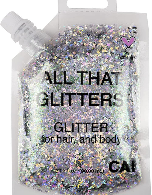 Load image into Gallery viewer, Silver Glitter | Easy to Apply, Easy to Remove Chunky Glitter for Body, Face and Hair | Bag Pouch | Holographic Cosmetic Grade Glamour
