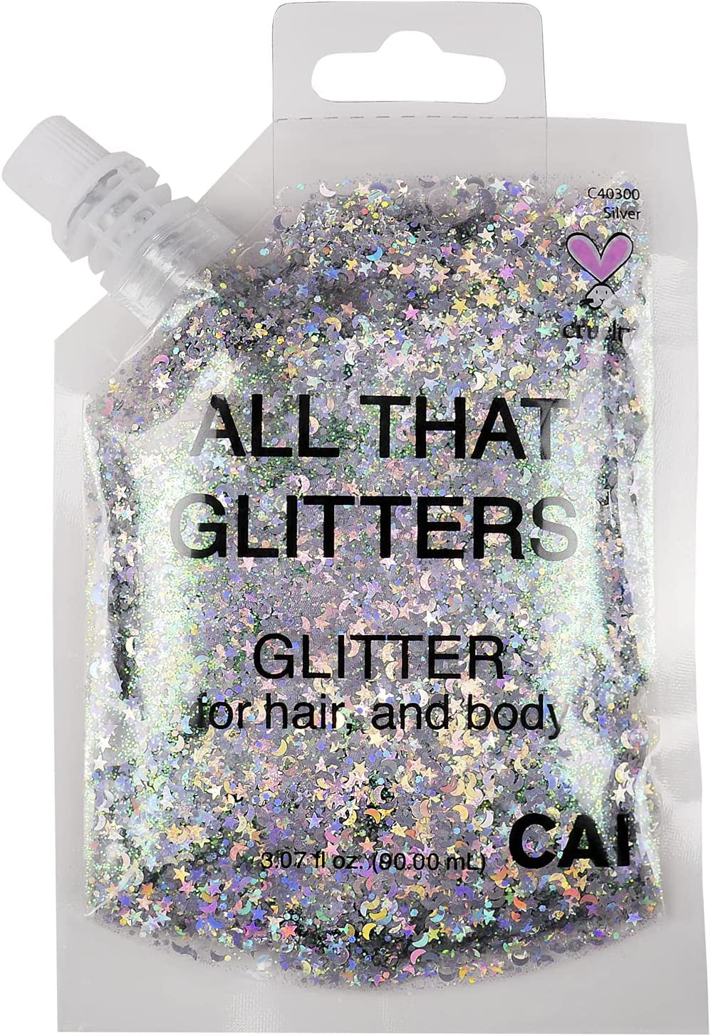 Silver Glitter | Easy to Apply, Easy to Remove Chunky Glitter for Body, Face and Hair | Bag Pouch | Holographic Cosmetic Grade Glamour