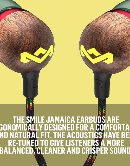 Load image into Gallery viewer, Smile Jamaica: Wired Earphones with Microphone, Noise Isolating Design, and Sustainable Materials (Rasta)
