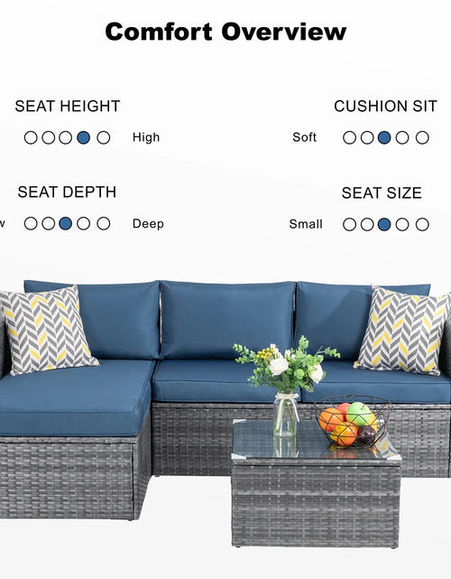 Load image into Gallery viewer, 3 Piece Aegean Blue Outdoor Furniture Sectional Sofa Patio Set Silver Gray Rattan Wicker
