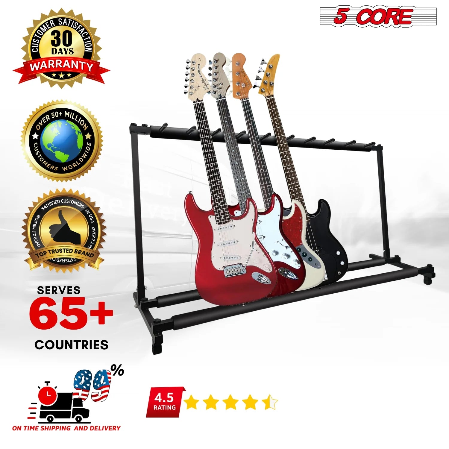 5Core Multi Guitar Rack Stand Floor 9 Slot Adjustable Flying V Guitars Holder