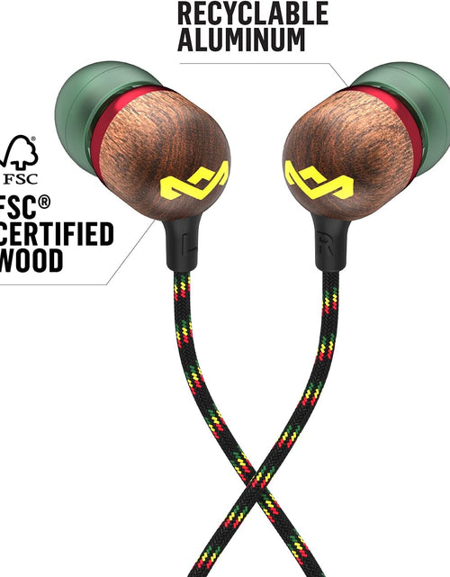 Load image into Gallery viewer, Smile Jamaica: Wired Earphones with Microphone, Noise Isolating Design, and Sustainable Materials (Rasta)
