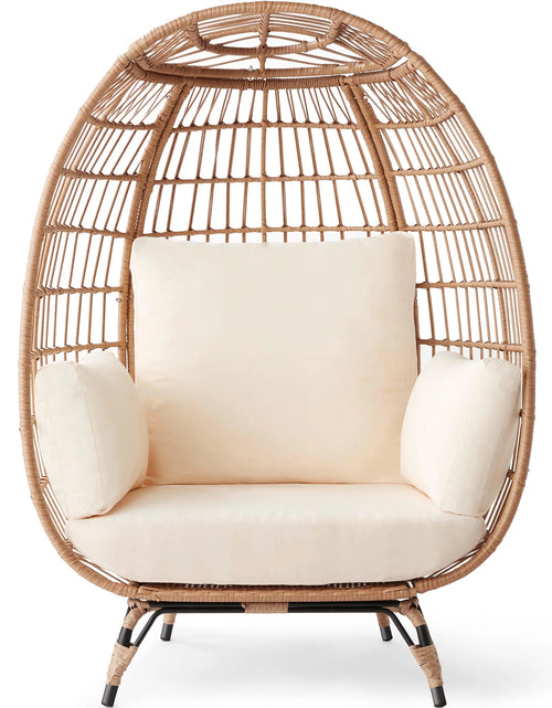 Load image into Gallery viewer, Wicker Egg Chair Oversized Indoor Outdoor Patio Lounger W/ Steel Frame, 440Lb Capacity - Ivory
