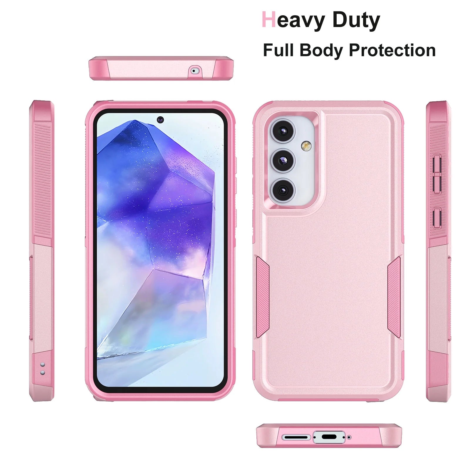 for Samsung Galaxy A55 5G Phone Case,Shockproof Dust/Drop Proof 2-Layer Full Body Protective Heavy Duty Durable Rugged Hybrid Cover for Galaxy A55 5G,Pink