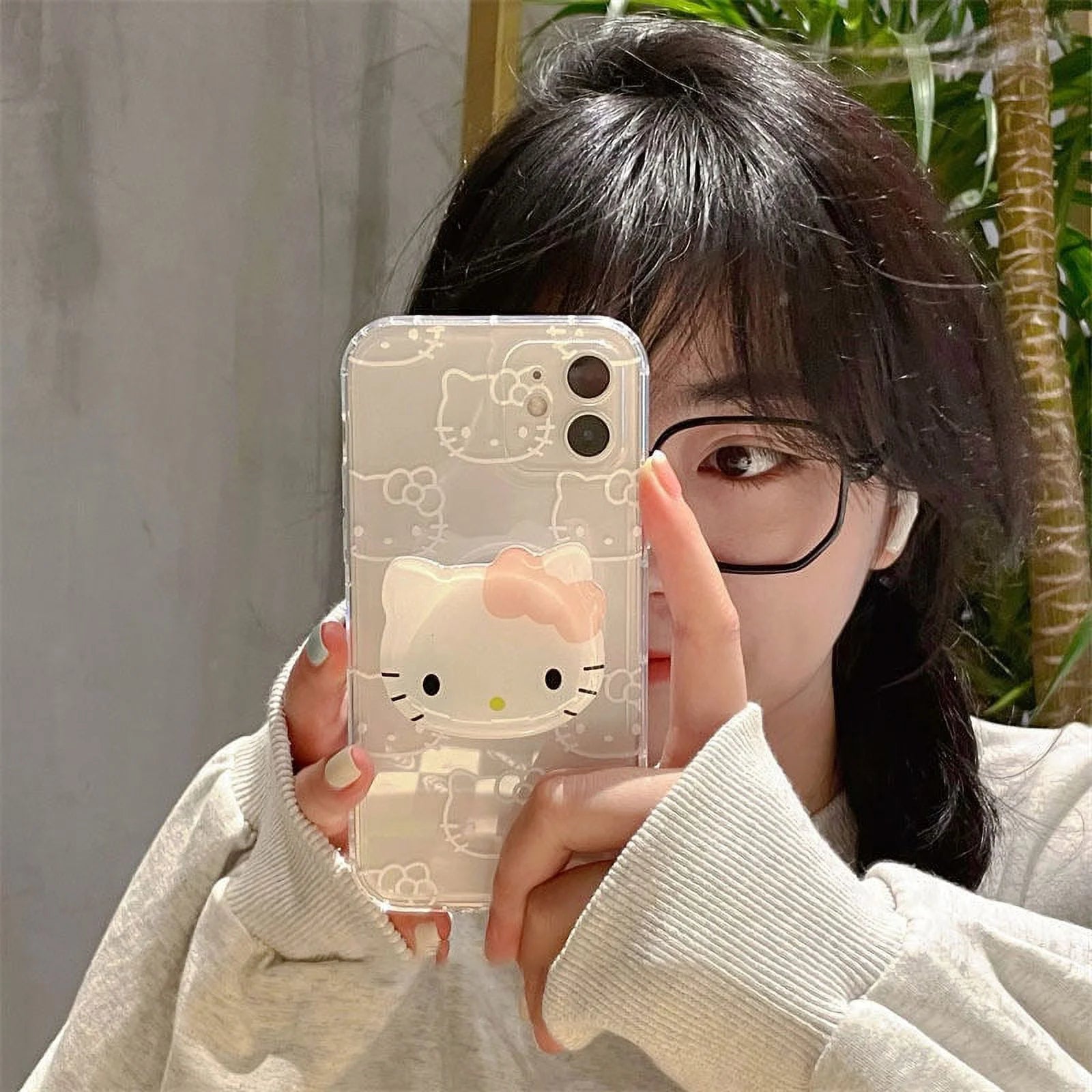 Hello Kitty with Stand Transparent Phone Case for Iphone 14 13 11 12 11 Pro Max Mini XS XR 7 8 plus Shockproof Cartoon Cover Y2K