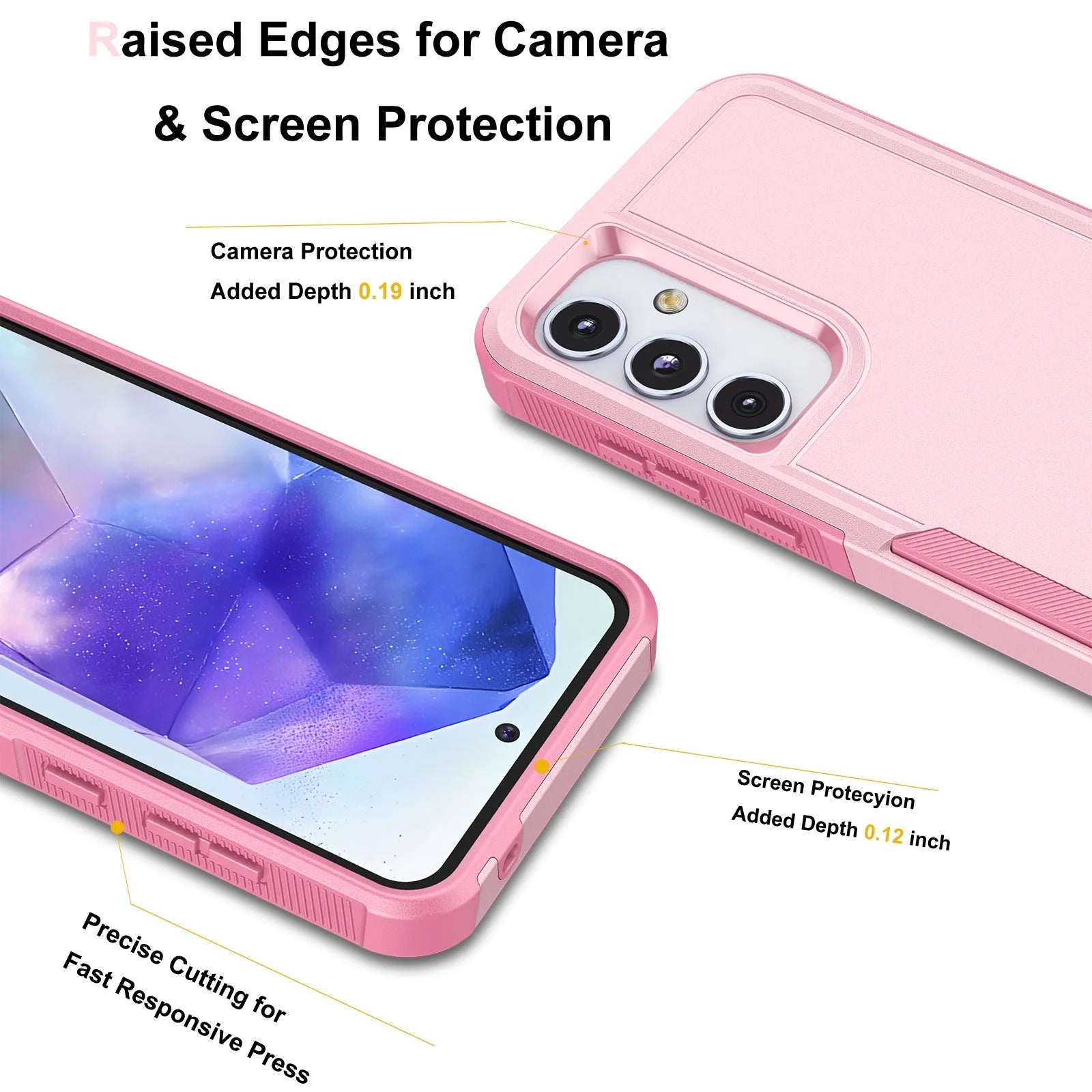 for Samsung Galaxy A55 5G Phone Case,Shockproof Dust/Drop Proof 2-Layer Full Body Protective Heavy Duty Durable Rugged Hybrid Cover for Galaxy A55 5G,Pink