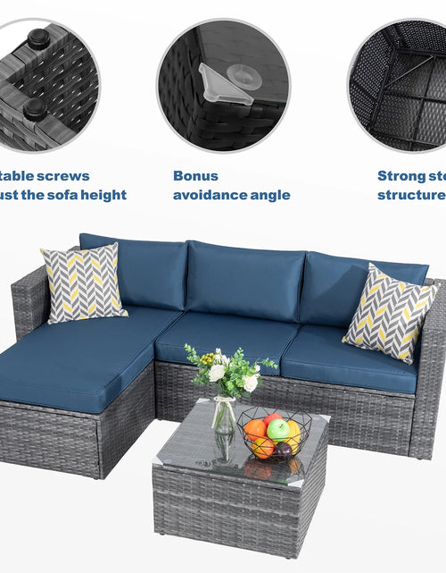 Load image into Gallery viewer, 3 Piece Aegean Blue Outdoor Furniture Sectional Sofa Patio Set Silver Gray Rattan Wicker
