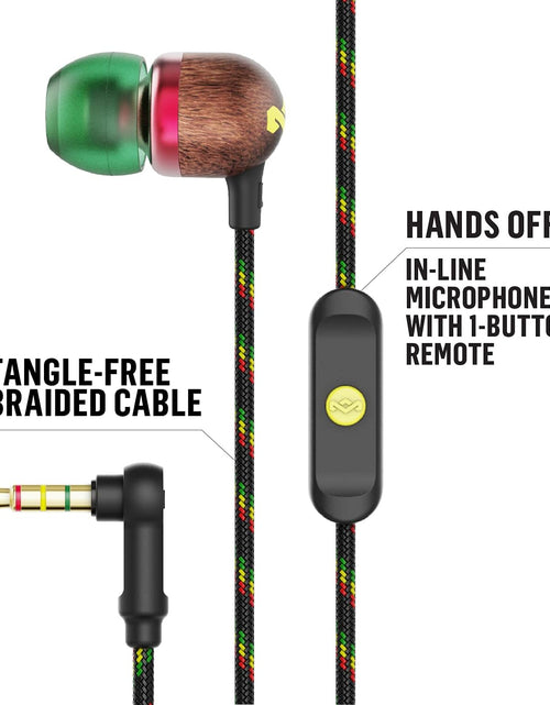 Load image into Gallery viewer, Smile Jamaica: Wired Earphones with Microphone, Noise Isolating Design, and Sustainable Materials (Rasta)
