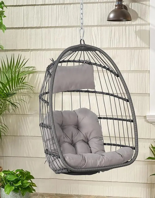 Load image into Gallery viewer, Egg Swing Chair with Stand, Rattan Wicker Hanging Egg Chair for Indoor Outdoor Bedroom Patio Hanging Basket Chair Hammock
