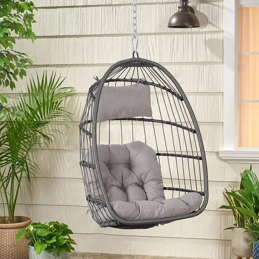 Egg Swing Chair with Stand, Rattan Wicker Hanging Egg Chair for Indoor Outdoor Bedroom Patio Hanging Basket Chair Hammock