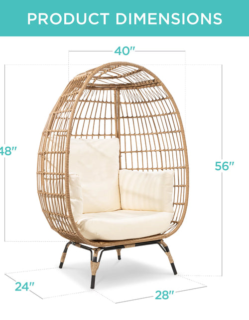 Load image into Gallery viewer, Wicker Egg Chair Oversized Indoor Outdoor Patio Lounger W/ Steel Frame, 440Lb Capacity - Ivory
