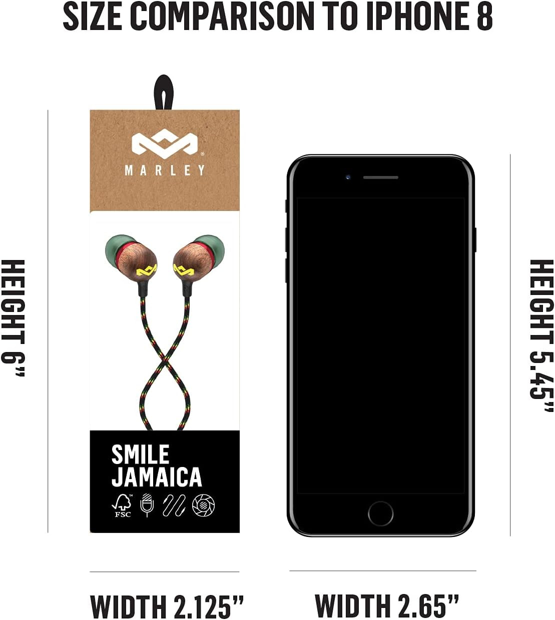 Smile Jamaica: Wired Earphones with Microphone, Noise Isolating Design, and Sustainable Materials (Rasta)