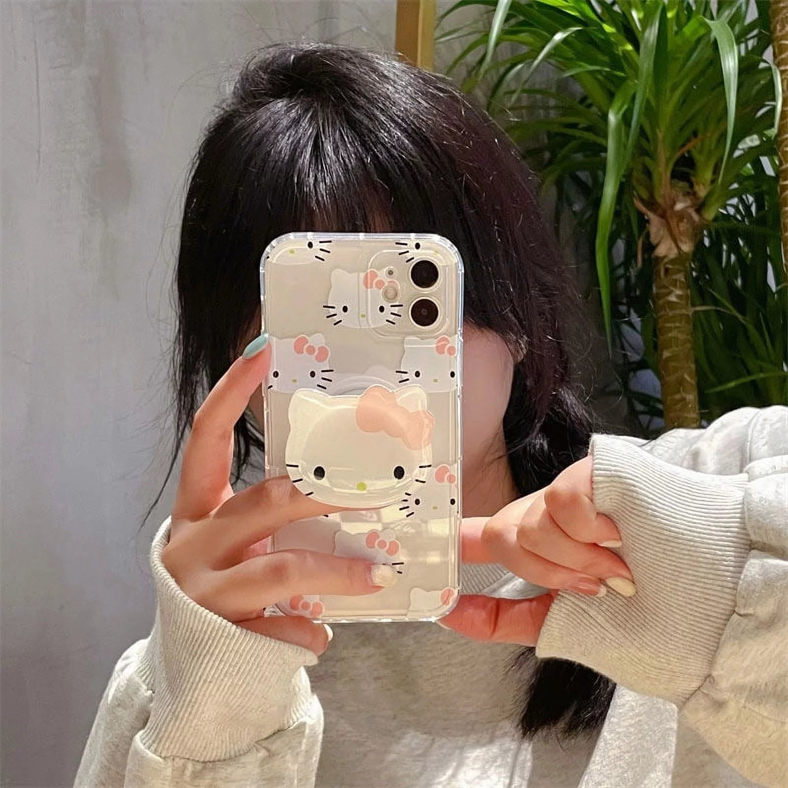 Hello Kitty with Stand Transparent Phone Case for Iphone 14 13 11 12 11 Pro Max Mini XS XR 7 8 plus Shockproof Cartoon Cover Y2K