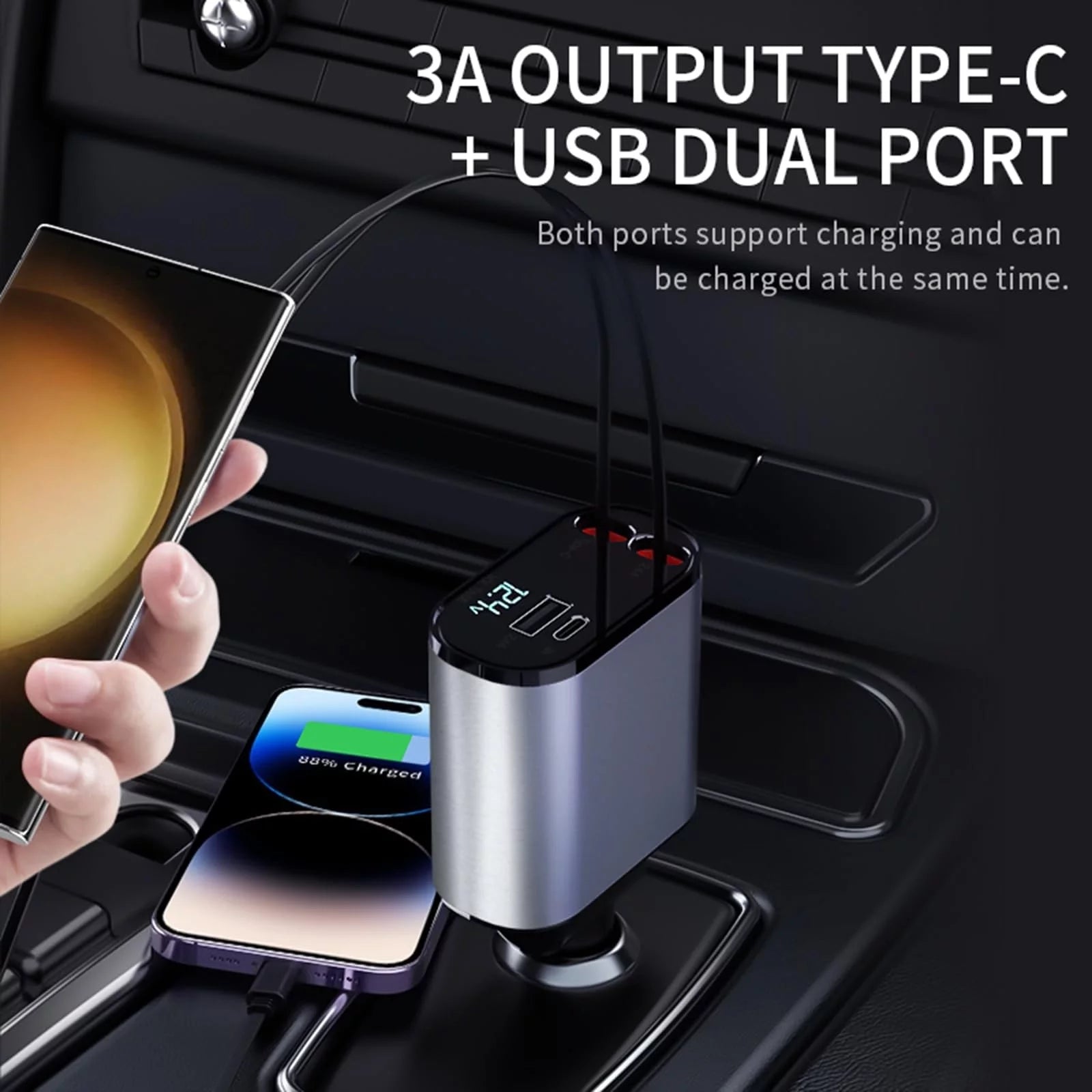 Fast QC Quick Charge 3 USB Port Car Charger Vehicle Socket Adapter with LED Light Adapter for Iphone Android Phone