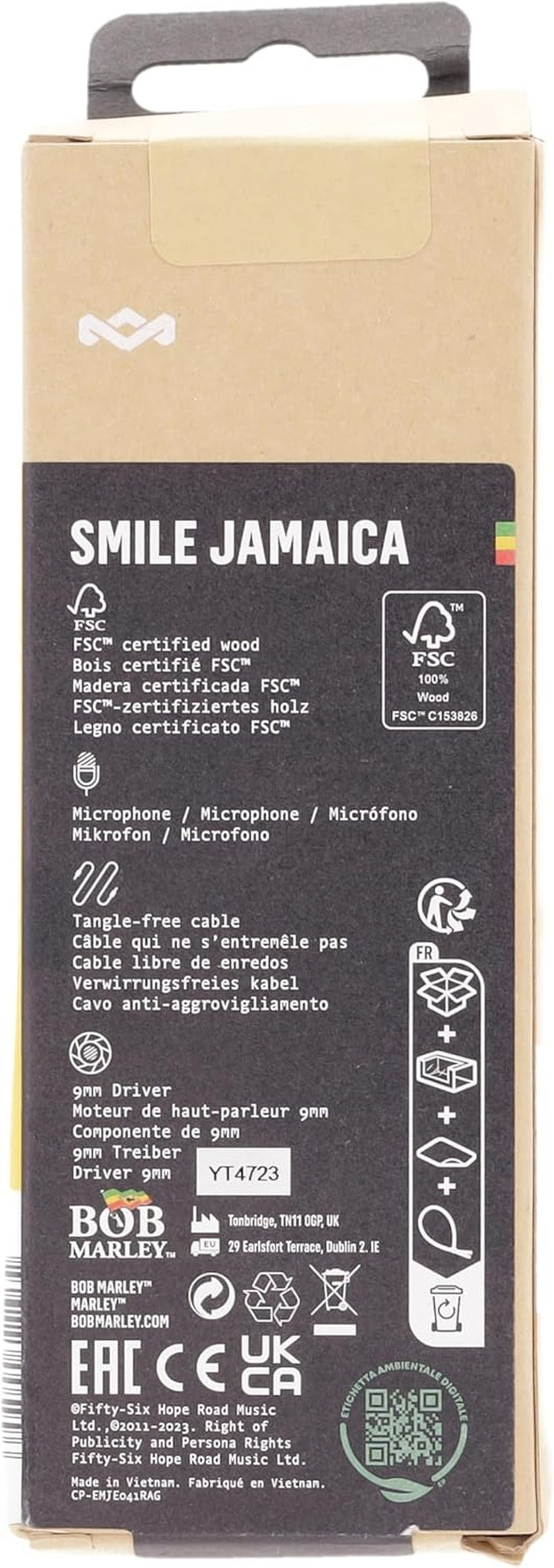 Smile Jamaica: Wired Earphones with Microphone, Noise Isolating Design, and Sustainable Materials (Rasta)