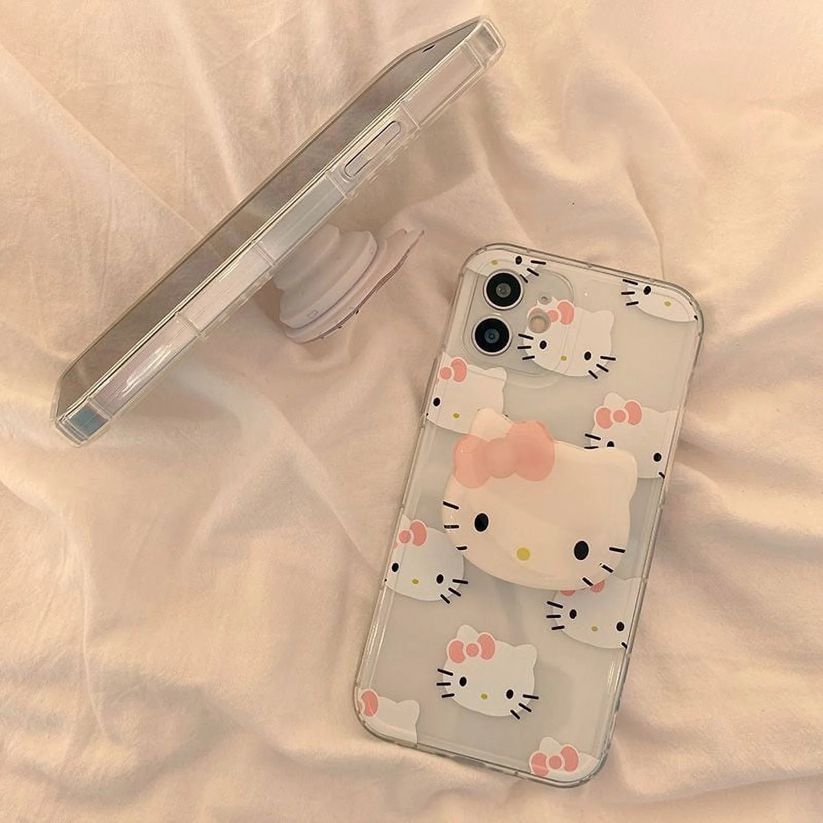 Hello Kitty with Stand Transparent Phone Case for Iphone 14 13 11 12 11 Pro Max Mini XS XR 7 8 plus Shockproof Cartoon Cover Y2K