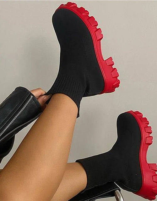 Load image into Gallery viewer, Women Boots Elastic Platform Boots Breathable Spring Summer Heels Botas Mujer Slip on Ankle Boots Elegant Woman Heeled Shoes
