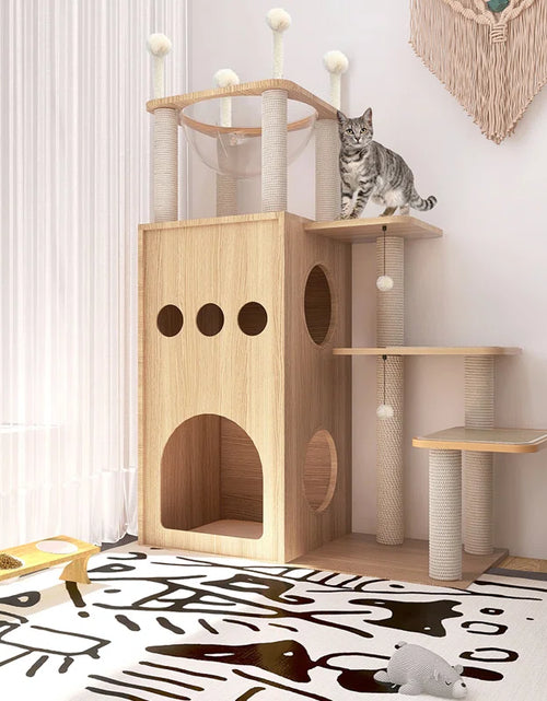 Load image into Gallery viewer, Tavion 51.2&quot; Wooden Modern Large Cat Tree Tower with 2-Floor Condo, Capsule Nest and Dangling Balls for Large Cats
