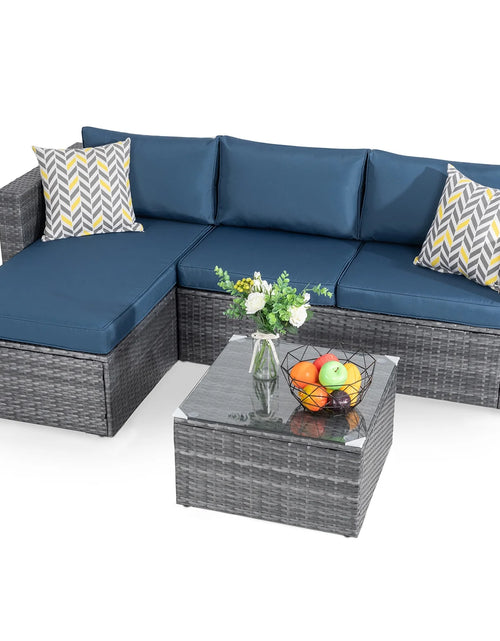 Load image into Gallery viewer, 3 Piece Aegean Blue Outdoor Furniture Sectional Sofa Patio Set Silver Gray Rattan Wicker
